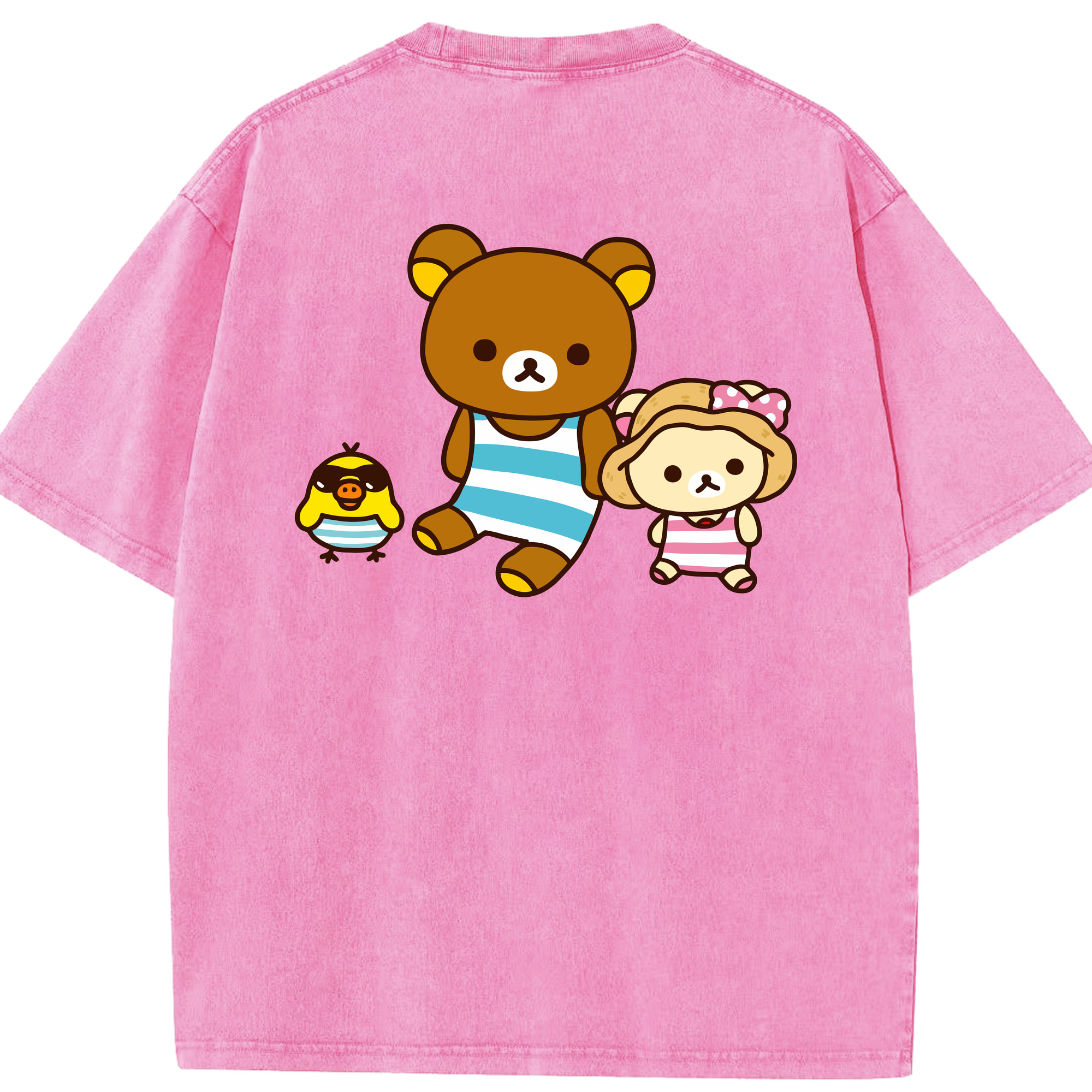 （画像用） リラックマ リラックマ キイロイトリ Rilakkuma Korilakkuma Kiiroitori 綿100% ヴィンテージ風 半袖Tシャツ（背面プリント）